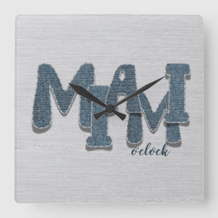 Miami Florida Denim Letter Wandklok Vierkante Klok