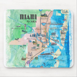 Miami Florida Fine Art Print Retro Map Muismat