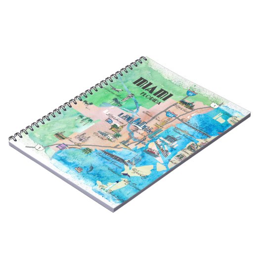 Miami Florida Fine Art Print Retro Map Notitieboek (Linkerzijde)
