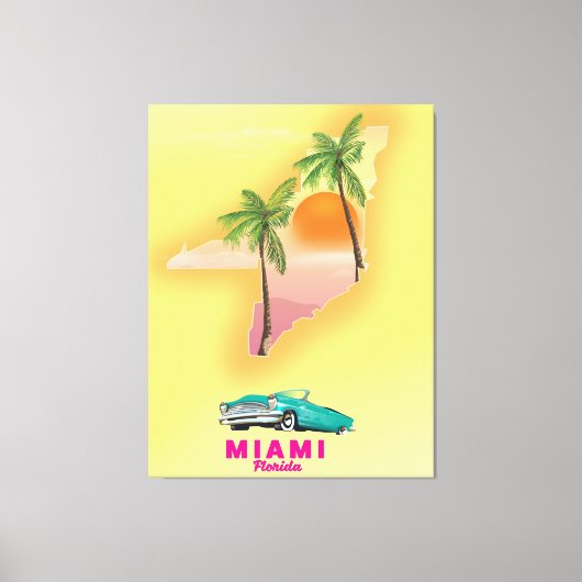 Miami Florida geïllustreerde kaart poster Canvas Afdruk (Voorkant)
