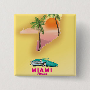 Miami Florida illustreerde het poster van de kaart Vierkante Button 5,1 Cm