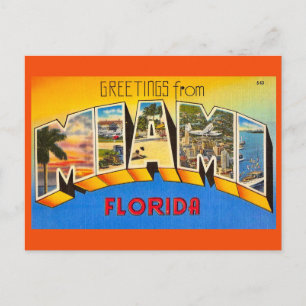 Miami Florida Kleurrijke Retro Wenskaart Briefkaart