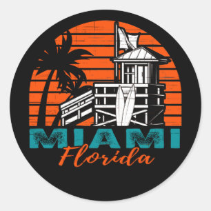 Miami Florida Life Guard Shack Sunset Ronde Sticker