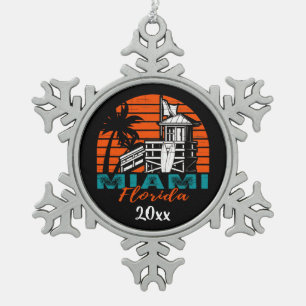 Miami Florida Life Guard Shack Sunset Tin Sneeuwvlok Ornament