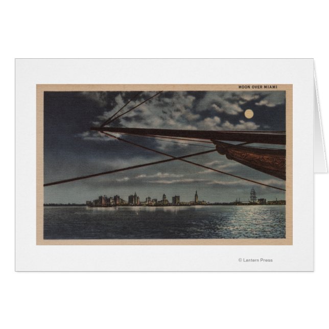 Miami, Florida - Moonlit Uitzicht over water (Voorkant Horizontaal)