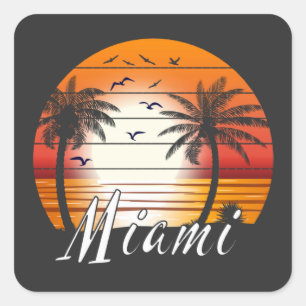  Miami Florida Palm Trees Summer Beach Vierkante Sticker
