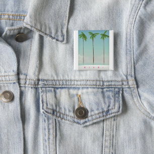 Miami, florida palmreisposter. vierkante button 5,1 cm