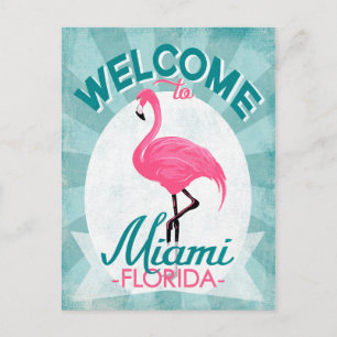 Miami Florida Pink Flamingo -  Retro Travel Briefkaart