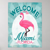 Miami Florida Pink Flamingo - Retro Travel Poster (Voorkant)