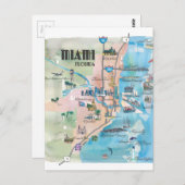 Miami Florida Retro Map Briefkaart (Voorkant / Achterkant)