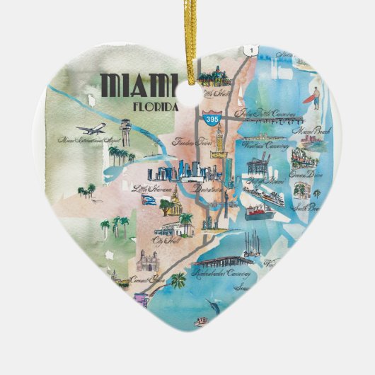 Miami Florida Retro Map Keramisch Ornament (Voorkant)