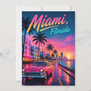 Miami Florida Retro Neon Zonsondergang Reizen Kaart