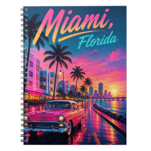 Miami Florida Retro Neon Zonsondergang Reizen Notitieboek