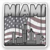 Miami Florida Skyline Amerikaanse vlag Sticker (Voorkant)