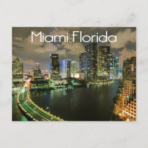 Miami Florida Skyline en Harbour bij Night - USA Briefkaart