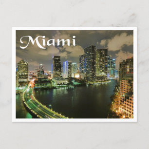 Miami Florida Skyline en Harbour bij Night - USA Briefkaart