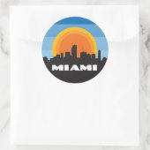 Miami Florida Skyline Retro Style Sleutelhanger Ronde Sticker (Tas)