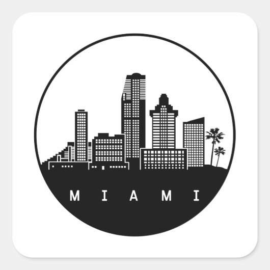 Miami Florida Skyline Vierkante Sticker (Voorkant)