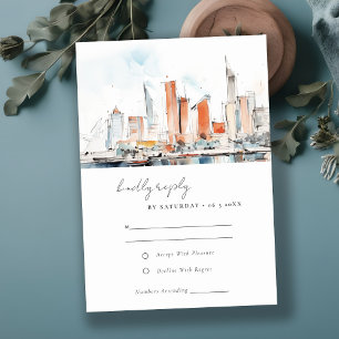 Miami Florida Skyline Waterverf bruiloft RSVP Kaartje