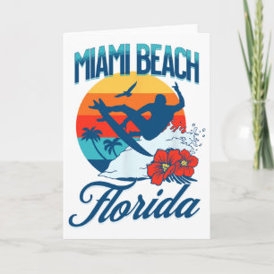 Miami Florida Strand Surfen Zomer Vakantie Vintage Kaart