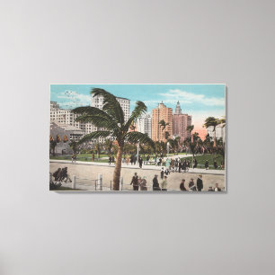 Miami, Florida - Uitzicht van Bayfront Park & Hote Canvas Afdruk