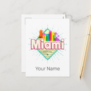 Miami Florida Verenigde Staten Retro Skyline  Feestdagenkaart