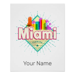 Miami Florida Verenigde Staten Retro Skyline Perfect Poster