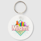 Miami Florida Verenigde Staten Retro Skyline Sleutelhanger (Voorkant)