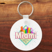 Miami Florida Verenigde Staten Retro Skyline Sleutelhanger (Voorkant)