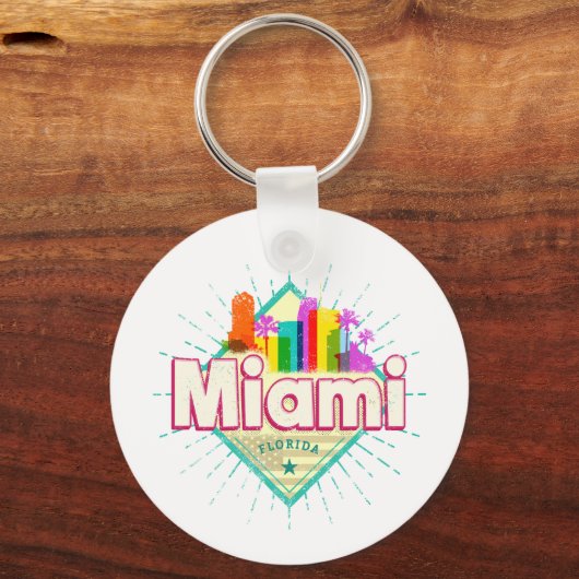 Miami Florida Verenigde Staten Retro Skyline Sleutelhanger (Voorkant)