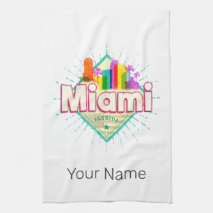 Miami Florida Verenigde Staten Retro Skyline Theedoek