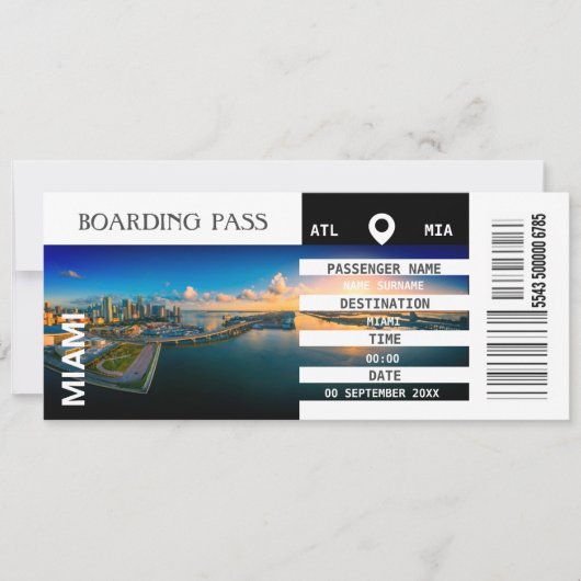 Miami Florida vliegtuig boarding pass weekend Kaart (Voorkant)