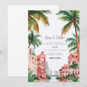 Miami Florida Watercolor Wedding Invitation (Devant / Derrière)