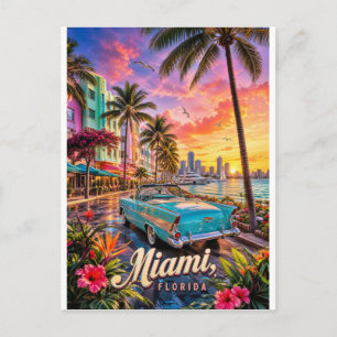 Miami Florida Waterfront Zonsondergang Briefkaart