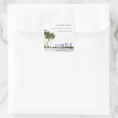 Miami Florida Waterverf Palm Landschap Adres Vierkante Sticker (Tas)