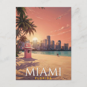 Miami Florida Zonsondergang Strand Reizen Briefkaart