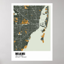 Miami Kaart Poster - Miami Green & Gold Kaart