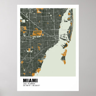 Miami Kaart Poster - Miami Green & Gold Kaart