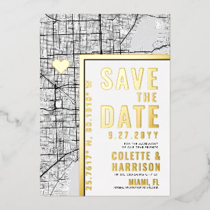 Miami Love Locator Huwelijk Save the Date Folie Uitnodiging