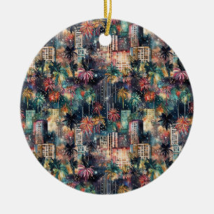 Miami met Kerstmis & Nieuwjaar in Waterverf Keramisch Ornament