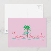 Miami met Palm en Umbrella Briefkaart (Voorkant / Achterkant)