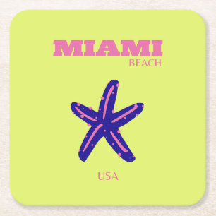Miami, Miami Beach, Travel Art, Preppy Vierkante Kartonnen Onderzetter