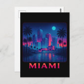 Miami Moonrise - Neon Skyline Briefkaart (Voorkant / Achterkant)