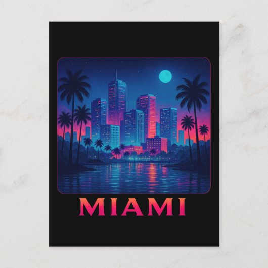 Miami Moonrise - Neon Skyline Briefkaart (Voorkant)