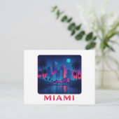 Miami Moonrise - Neon Skyline Briefkaart (Staand voorkant)