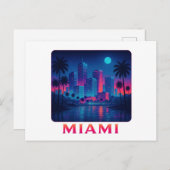 Miami Moonrise - Neon Skyline Briefkaart (Voorkant / Achterkant)