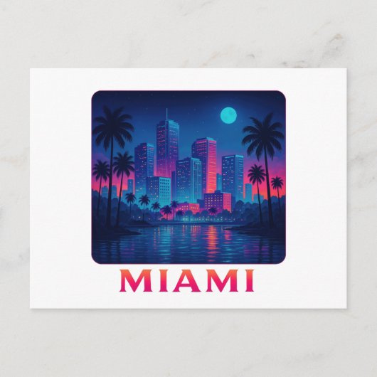 Miami Moonrise - Neon Skyline Briefkaart (Voorkant)