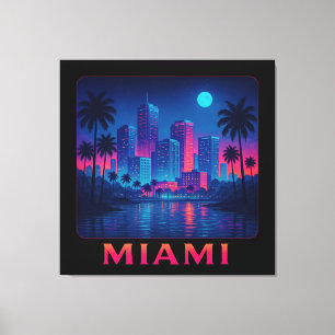 Miami Moonrise - Neon Skyline Canvas Afdruk