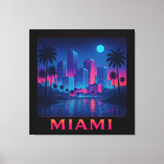 Miami Moonrise - Neon Skyline Canvas Afdruk