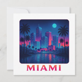 Miami Moonrise - Neon Skyline Card